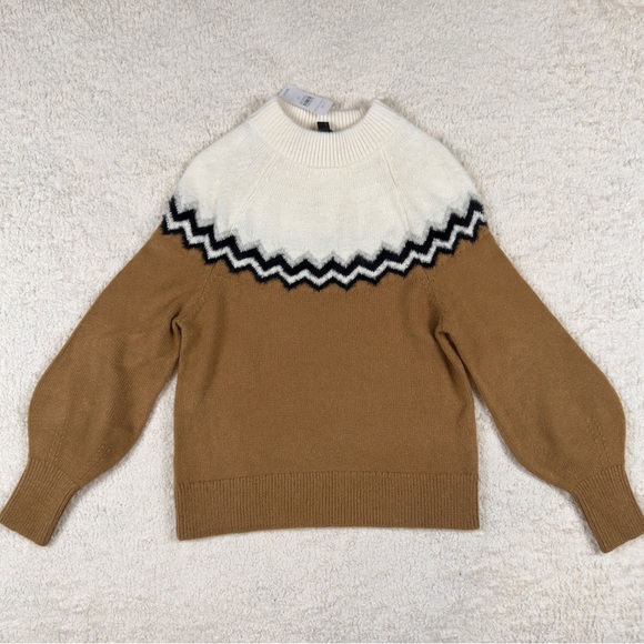 Anne Taylor | Women's Fair Isle Mock Neck Sweater | Tan/Cream | Size XS | NWT! - Picture 2 of 7